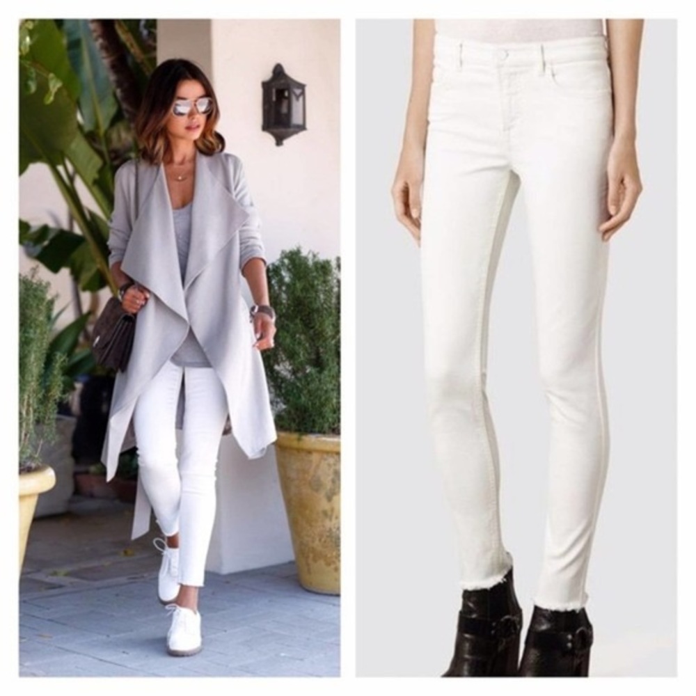 All Saints Mast Fit Fray Off White Skinny Jeans Size: 24